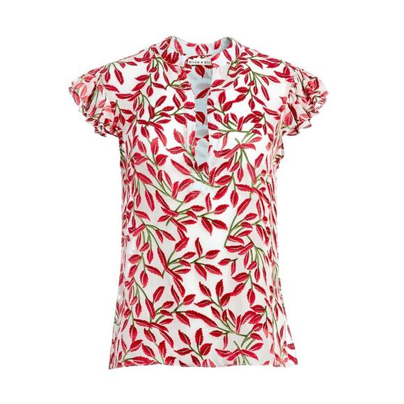 Alice + Olivia Malita Ruffled Printed Top Small